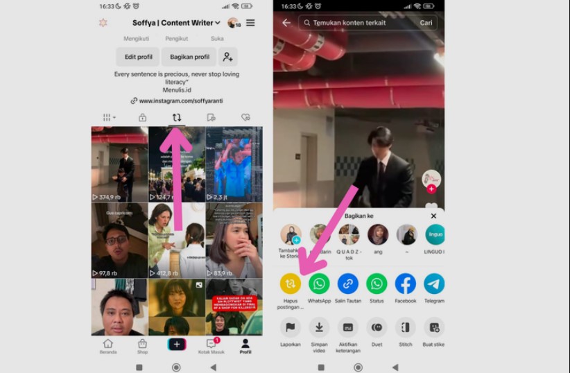 cara hapus posting ulang TikTok-2