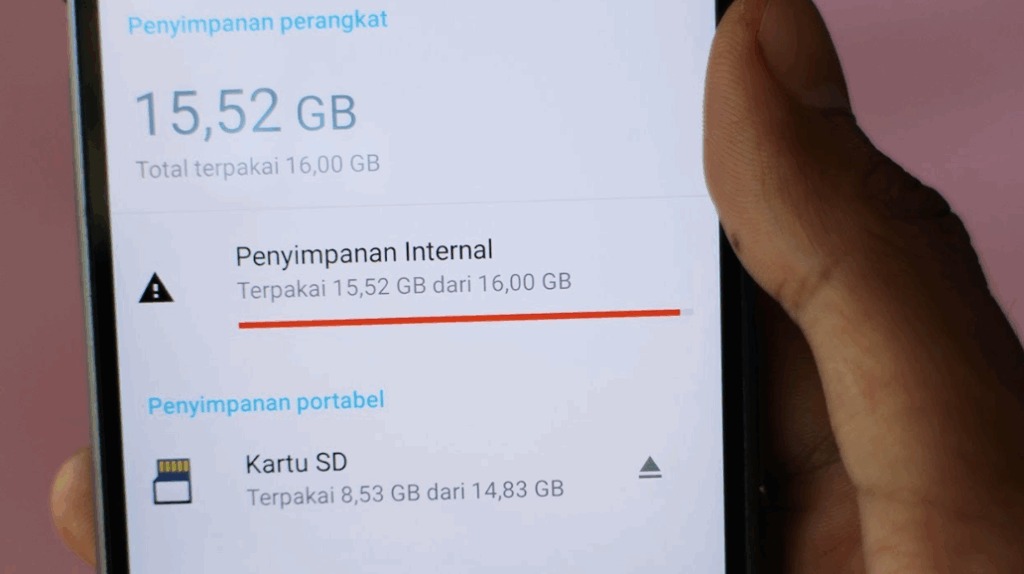 memori penuh penyebab kamu tidak bisa install aplikasi di Play Store